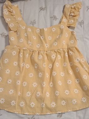 Yellow Floral Gingham Ruffle Strap Tank Top